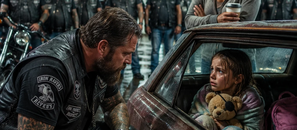 A seven-year-old girl told a roadside motorcycle-club volunteer she slept in a car because there was no room for her. By sunrise, 450 riders were searching for the truth.