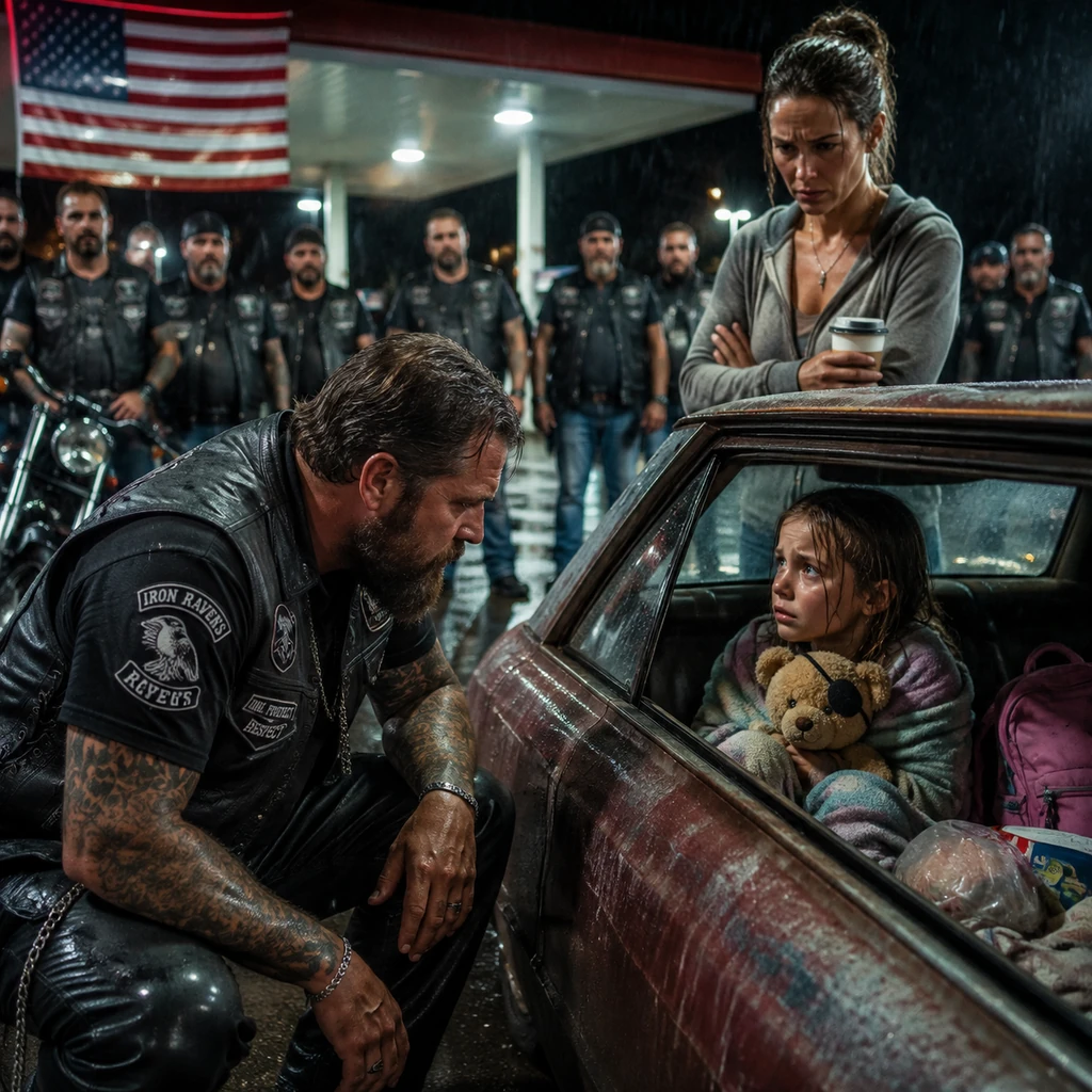 A seven-year-old girl told a roadside motorcycle-club volunteer she slept in a car because there was no room for her. By sunrise, 450 riders were searching for the truth.