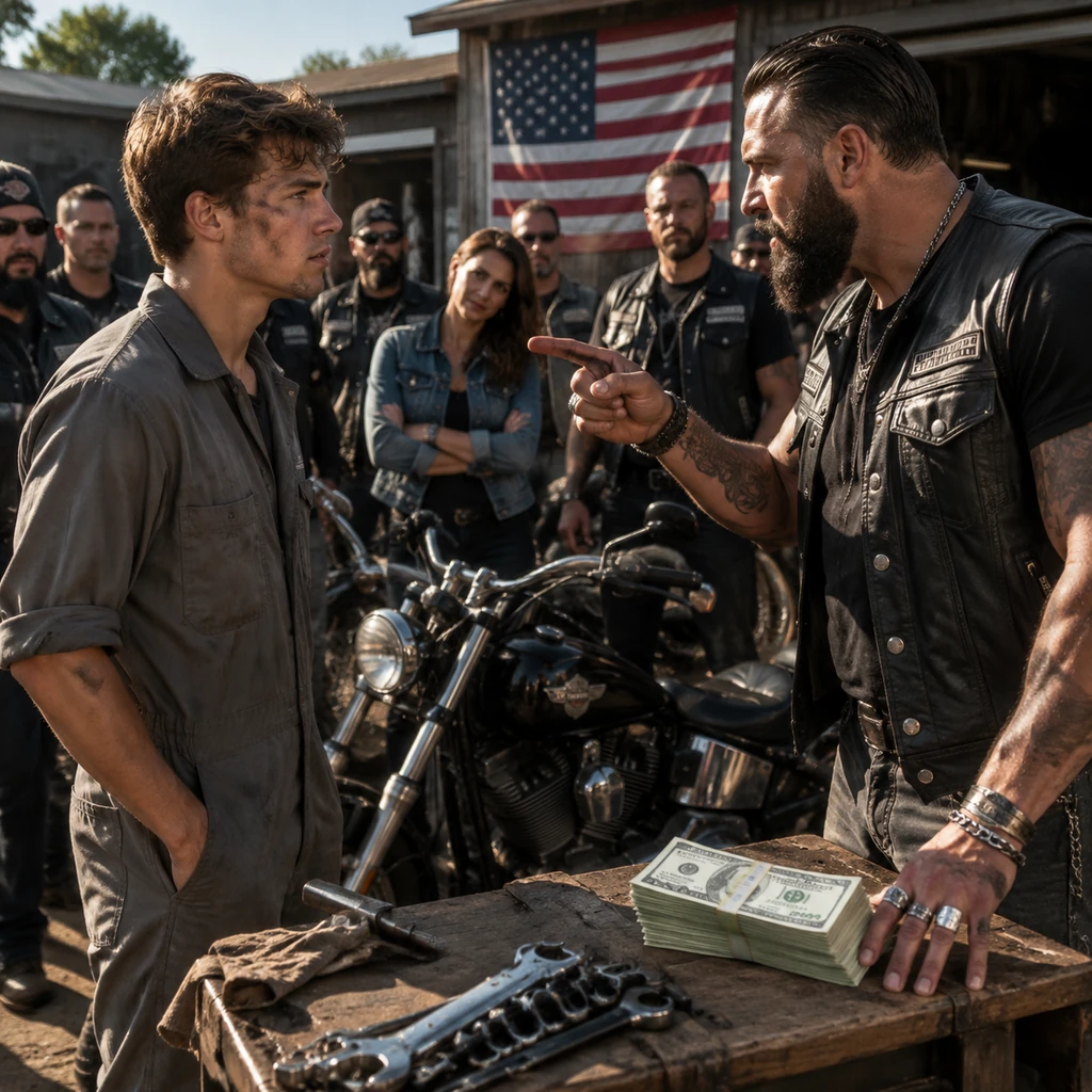 A teenage mechanic is dared to fix a broken Harley in five minutes while a biker boss throws five grand on the table and threatens to humiliate him in front of everyone. What starts as a public dare turns into the moment I decide to gamble my pride against the whole room.